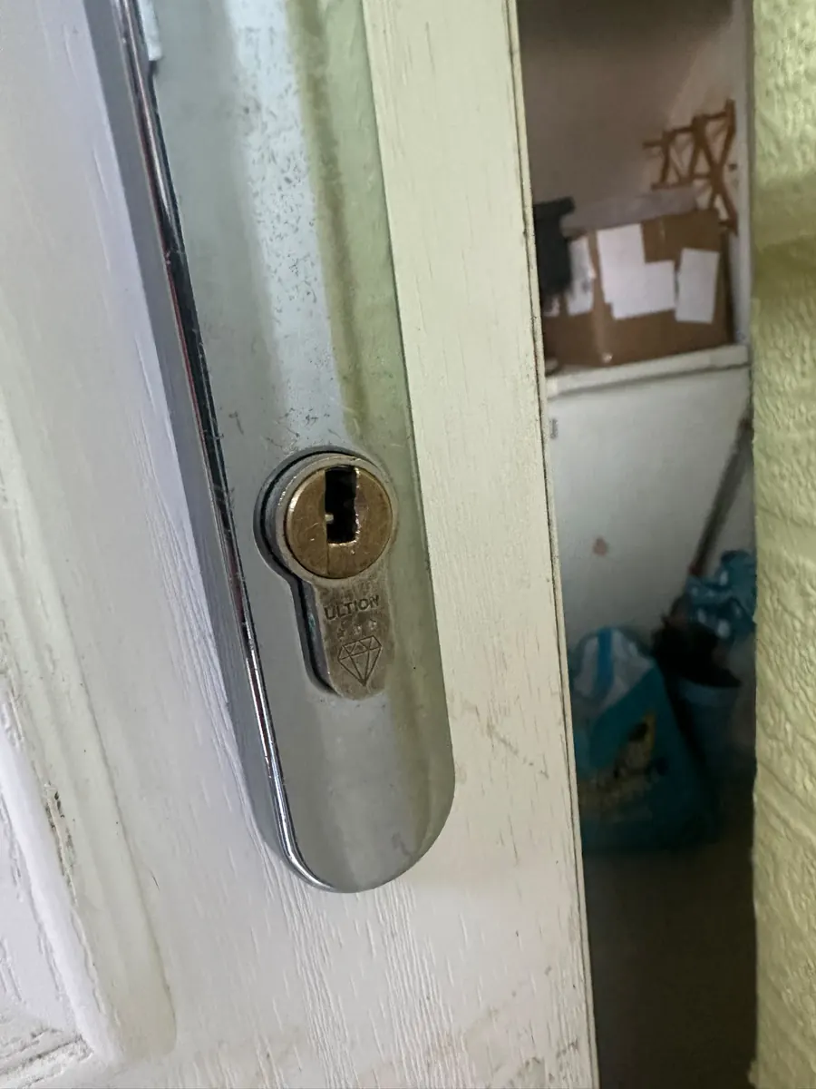 Euro cylinder in a uPVC door.